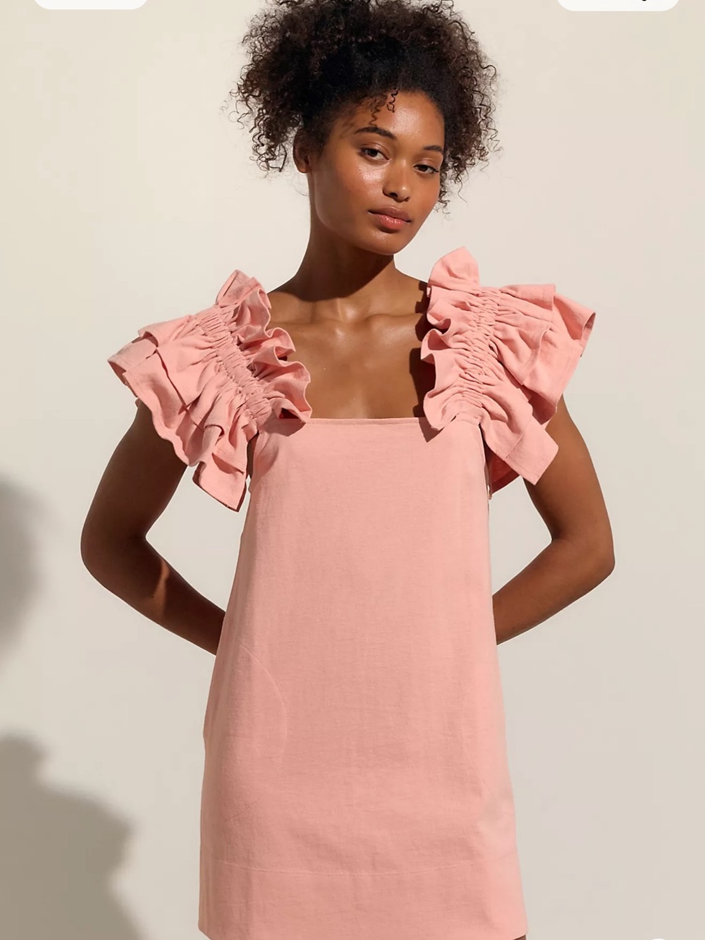 Free People Pink Ruffle Sleeve Mini Dress